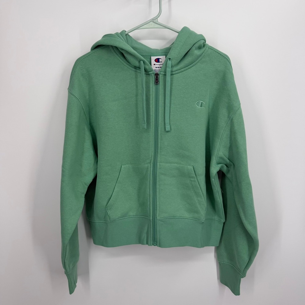Champion Fleece Full Zip Hoodie Women Medium Green CPW254JK03 Cropped